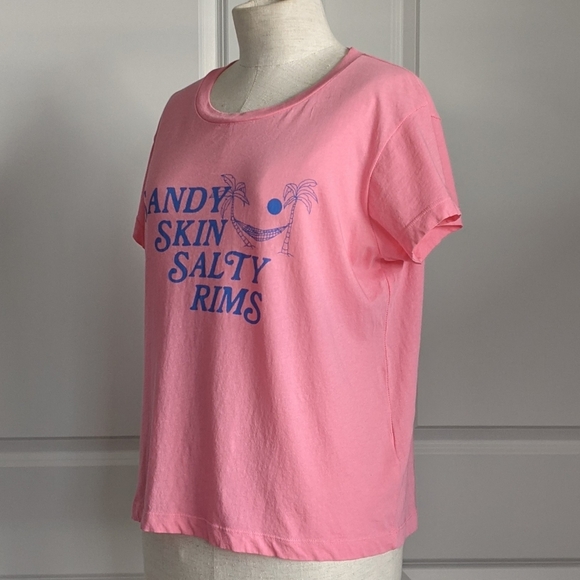 Wildfox Tee Sandy Skin Salty Rims Cotton Short Sleeves Crew Neck Pink L NWT - Picture 10 of 12
